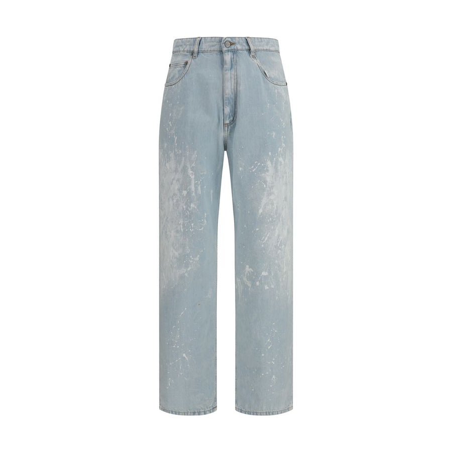 Blue Cotton Straight-Leg Jeans