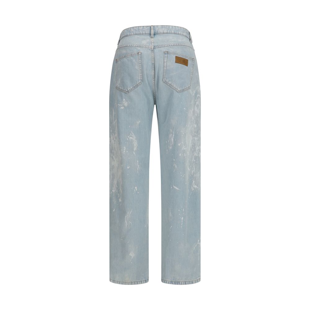 Blue Cotton Straight-Leg Jeans