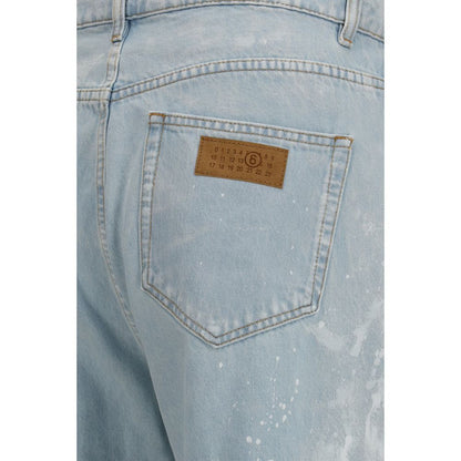Blue Cotton Straight-Leg Jeans