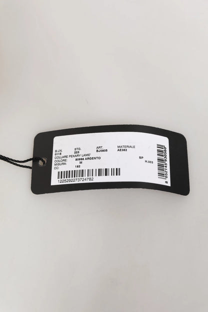 Silver Textured Leather Gold Tone Metal Neckband