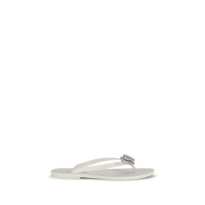 White Rubber Flat Sandals