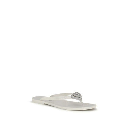 White Rubber Flat Sandals