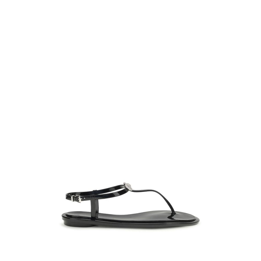 Black Rubber Flat Sandals
