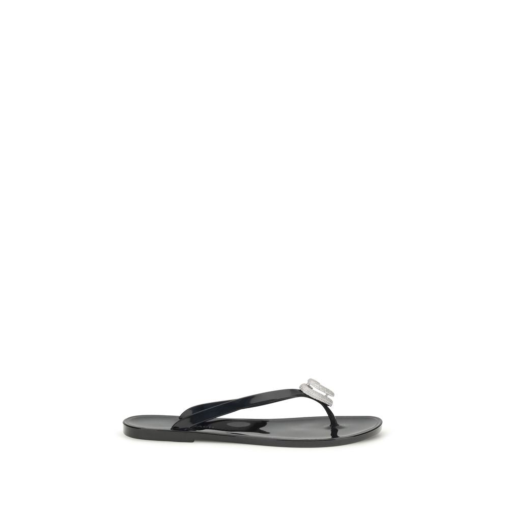 Black Rubber Flat Sandals