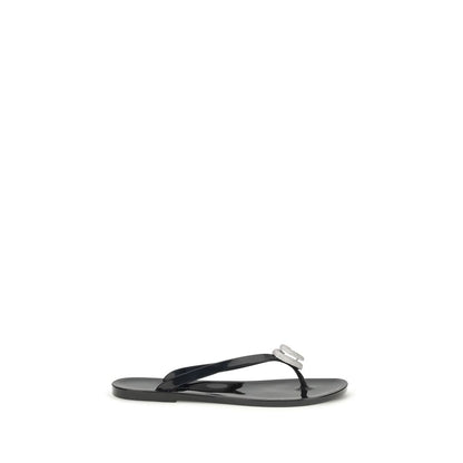 Black Rubber Flat Sandals