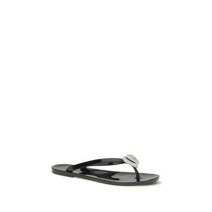 Black Rubber Flat Sandals