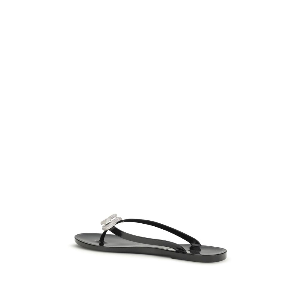 Black Rubber Flat Sandals