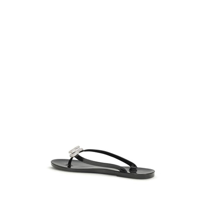 Black Rubber Flat Sandals