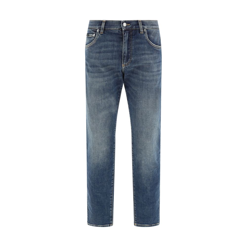 Blue Elastane Straight-Leg Jeans