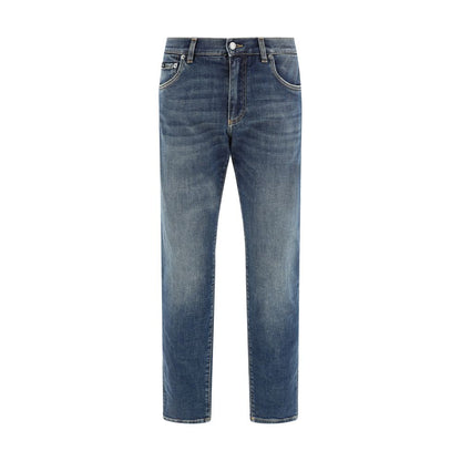 Blue Elastane Straight-Leg Jeans