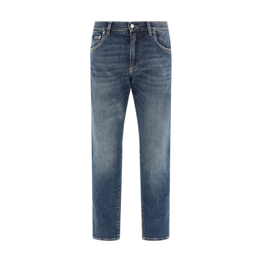 Blue Elastane Straight-Leg Jeans