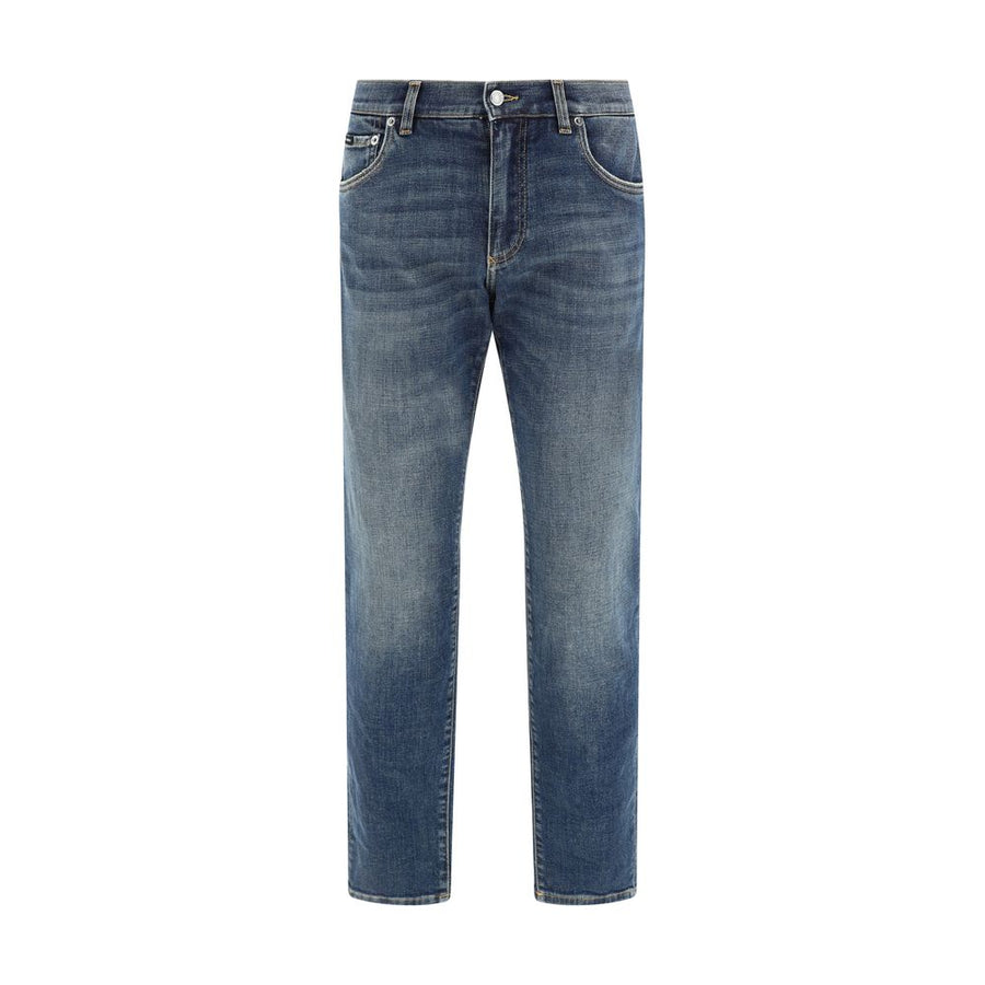 Blue Elastane Straight-Leg Jeans