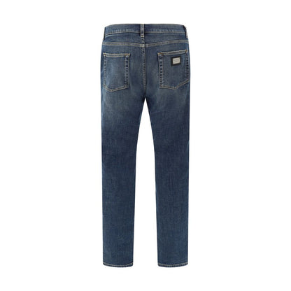 Blue Elastane Straight-Leg Jeans