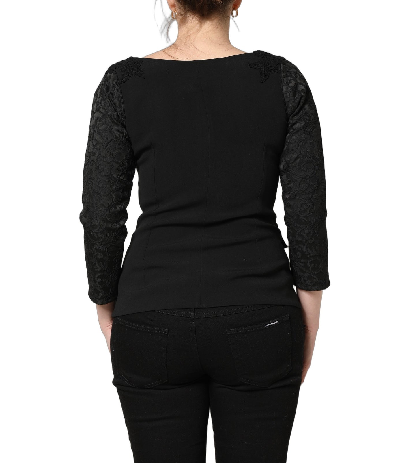 Black Button Fastening Lace Trimmed Blazer Jacket