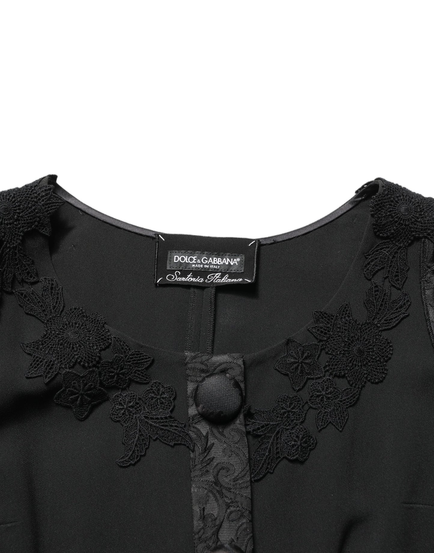 Black Button Fastening Lace Trimmed Blazer Jacket