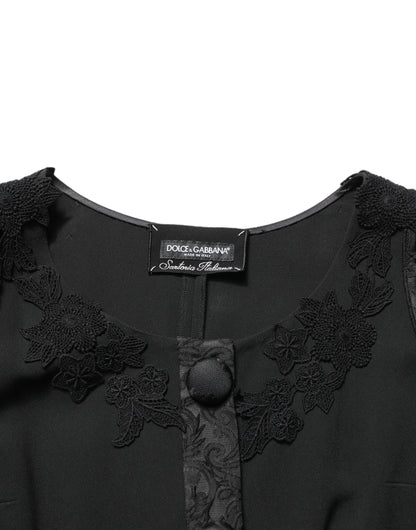 Black Button Fastening Lace Trimmed Blazer Jacket