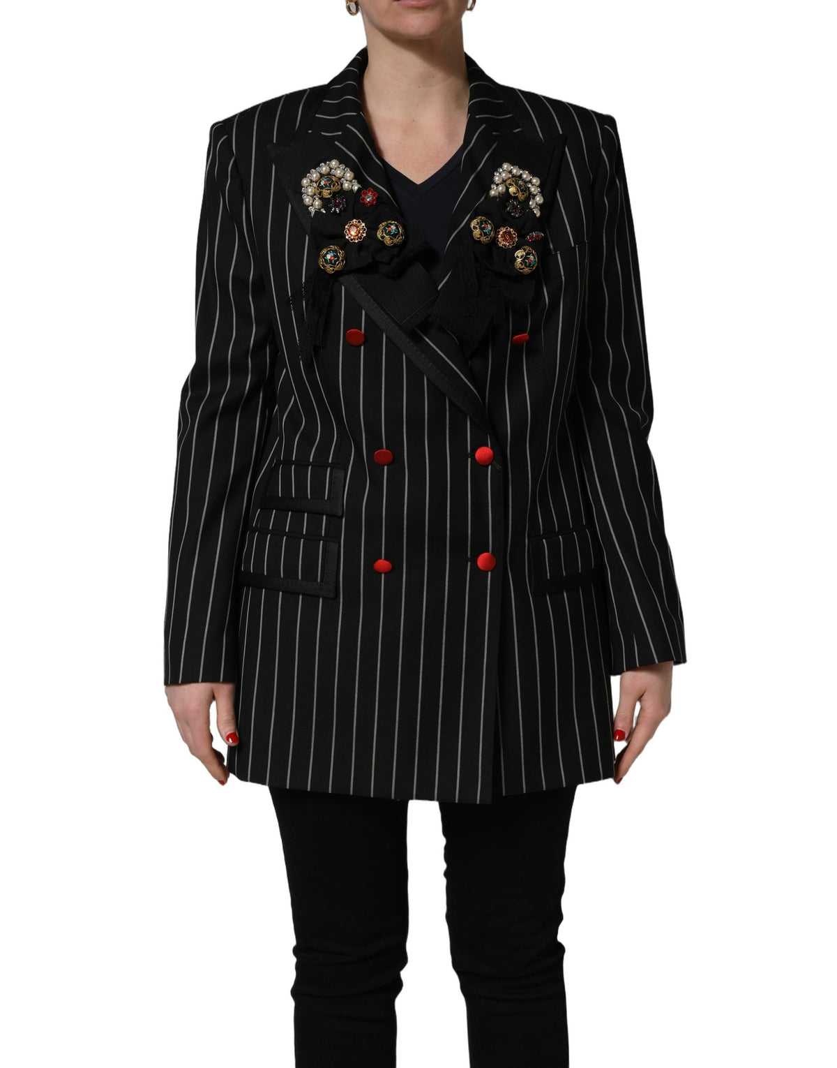 Black Stripe Double-Breasted Blazer Jacket