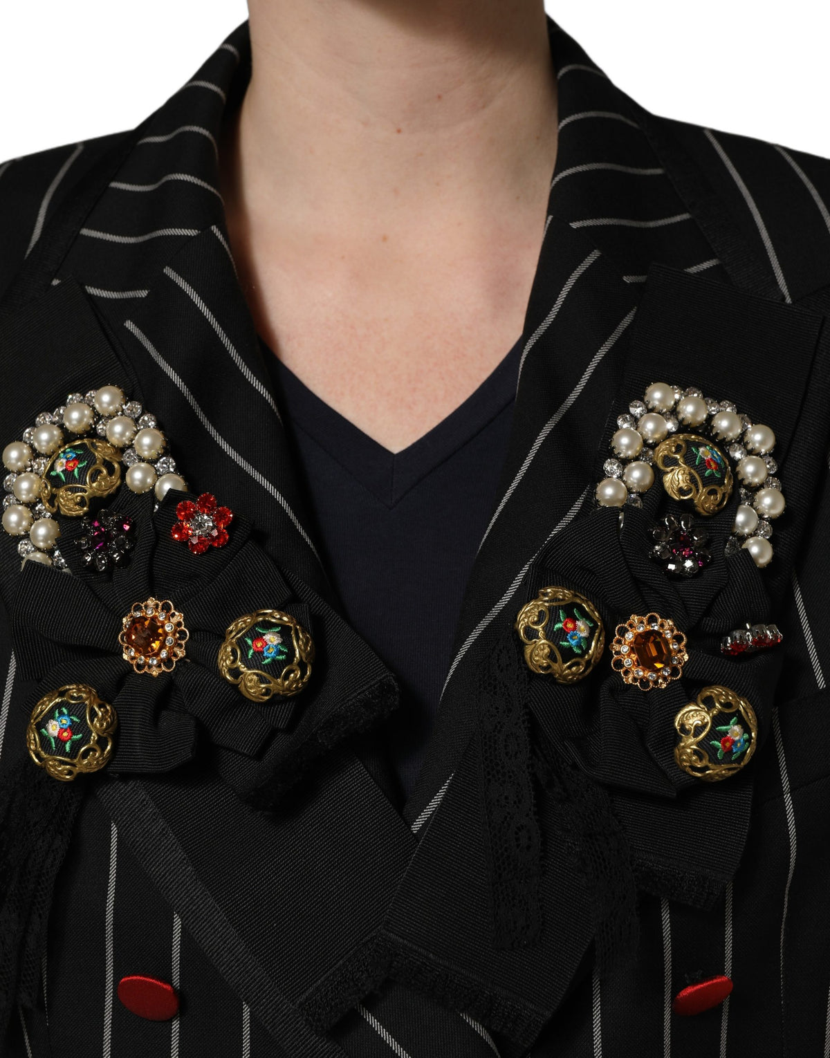 Black Stripe Double-Breasted Blazer Jacket