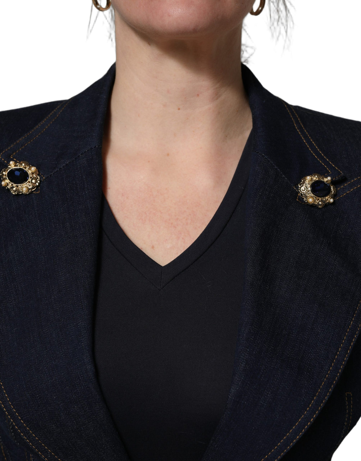 Blue Single-Breasted Denim Blazer Jacket
