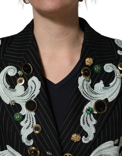 Black Stripe Double-Breasted Blazer Jacket