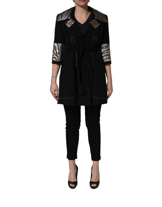 Black Single-Breasted Brocade Coat Jacket