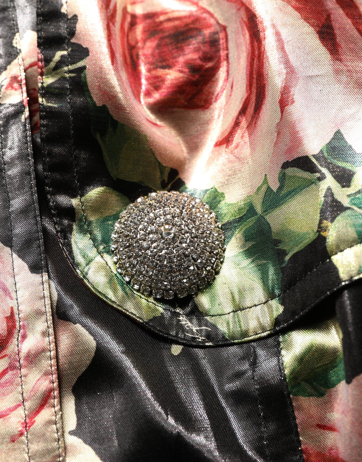 Black Floral Belted Polyester Trench Coat Jacket