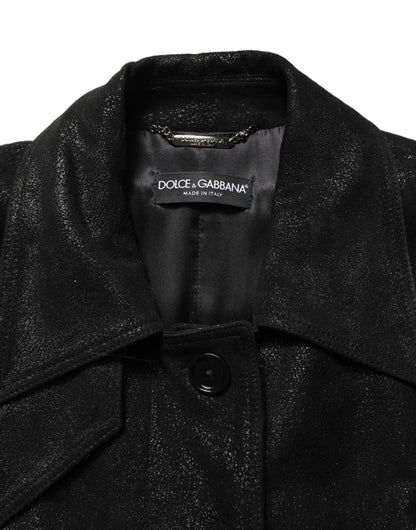 Black Belted Sheepskin Trench Coat Jacket