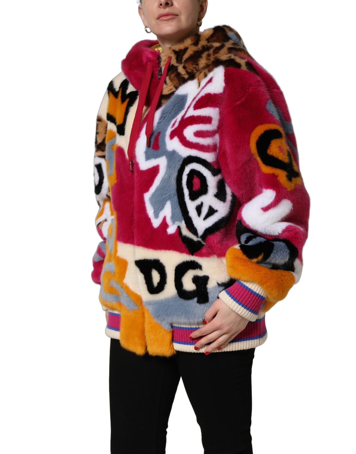 Multicolor Graffiti Print Full Zip Hooded Jacket