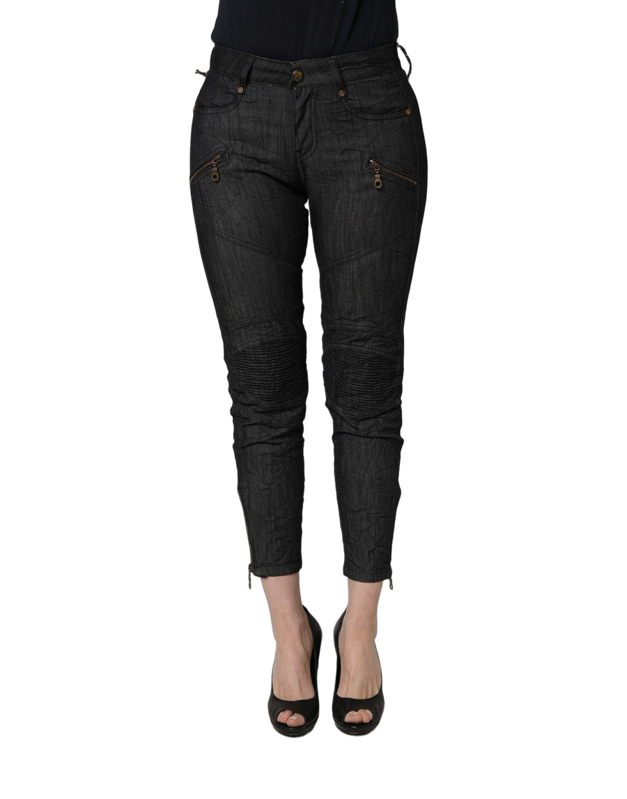 Black Cotton Mid Waist Skinny Denim Jeans