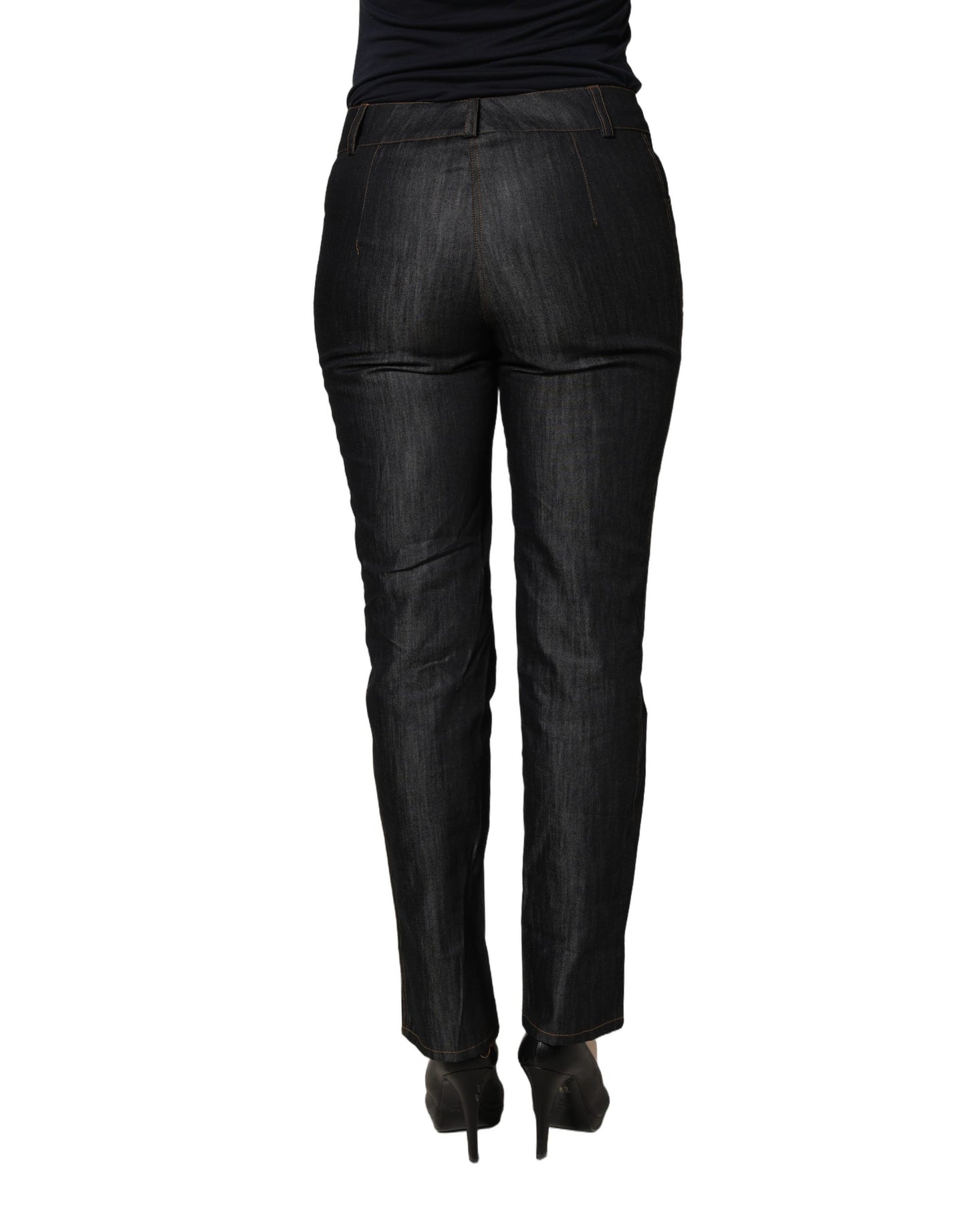 Black Cotton Mid Waist Skinny Denim Trouser Jeans