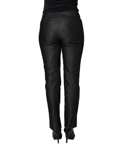 Black Cotton Mid Waist Skinny Denim Trouser Jeans