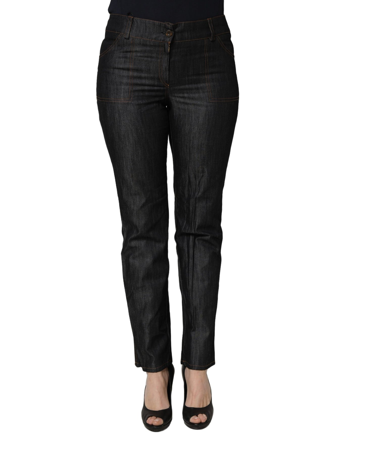 Black Cotton Mid Waist Skinny Denim Trouser Jeans
