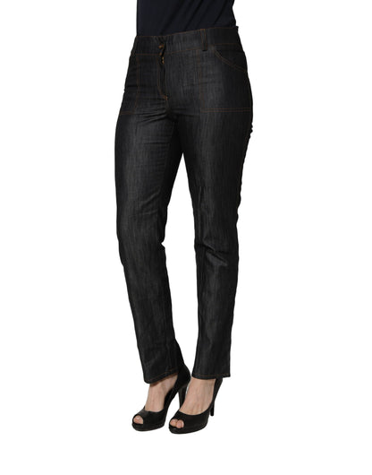 Black Cotton Mid Waist Skinny Denim Trouser Jeans