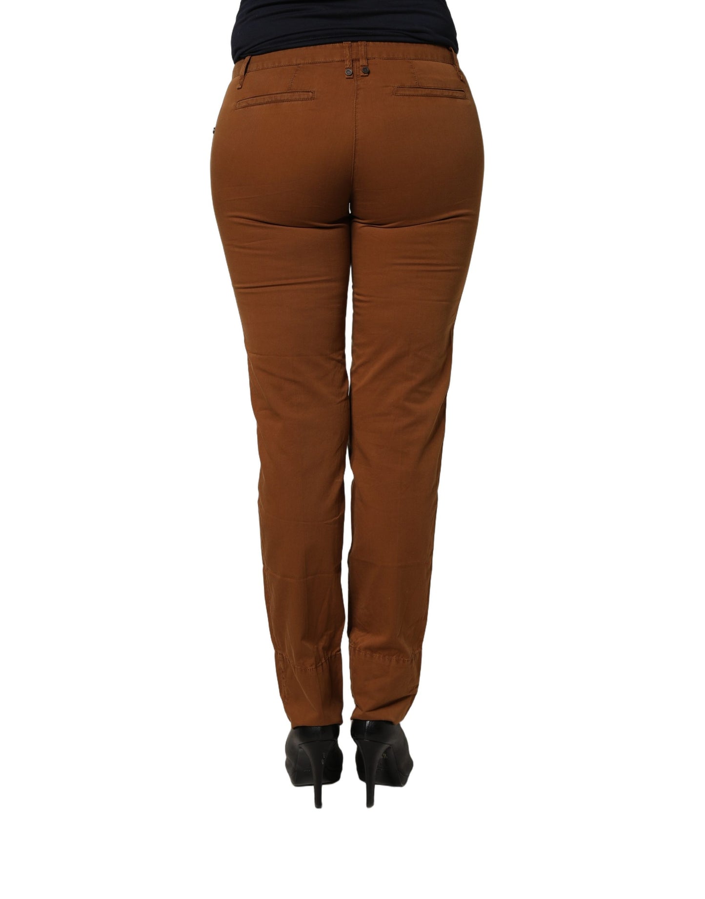 Brown Cotton Mid Waist Skinny Chino Pants