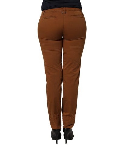 Brown Cotton Mid Waist Skinny Chino Pants