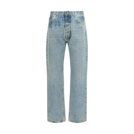 Blue Cotton Straight-Leg Jeans