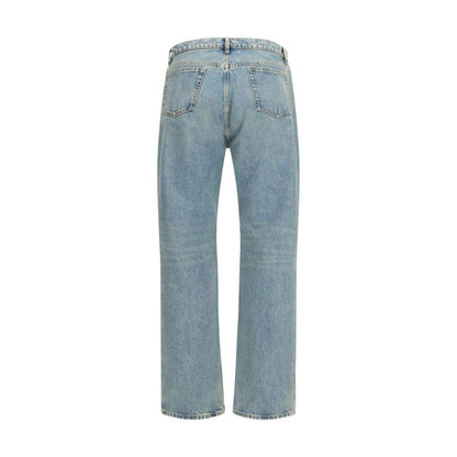 Blue Cotton Straight-Leg Jeans