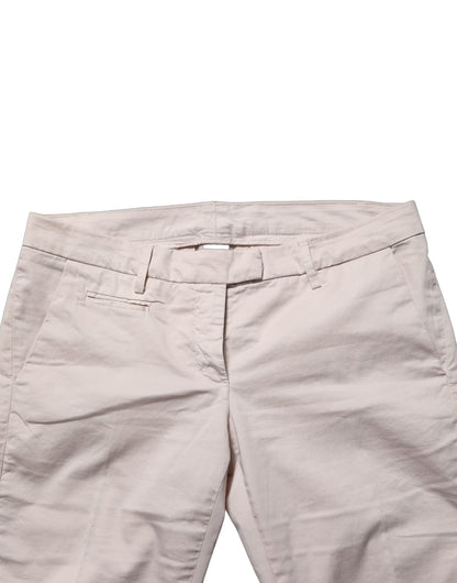 Beige Low Waist Tapered Women Cropped Trousers Pants