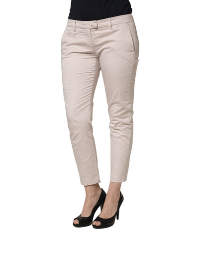 Beige Low Waist Tapered Women Cropped Trousers Pants