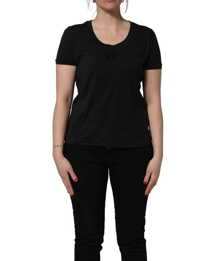 Black Cotton Short-Sleeve Crew Neck T-shirt