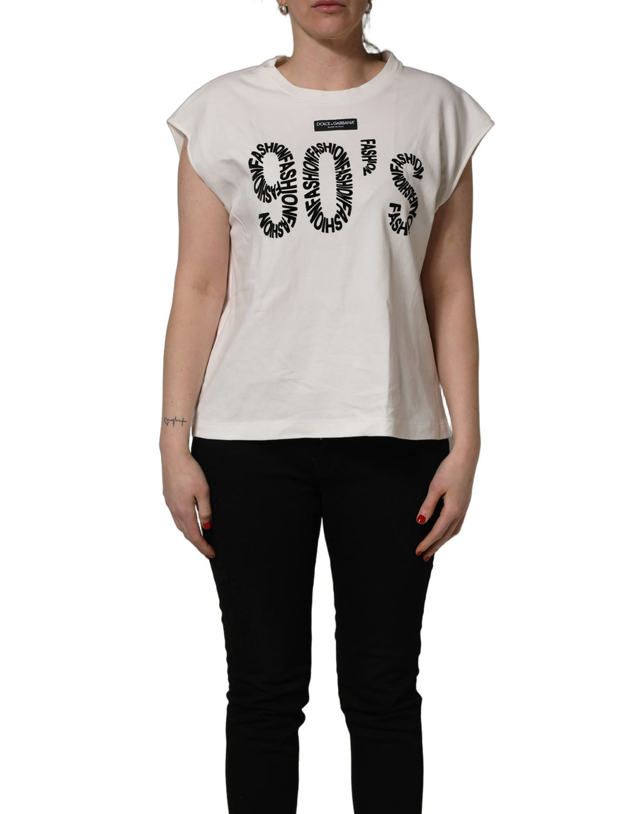 White Cotton Graphic Sleeveless Tank Top