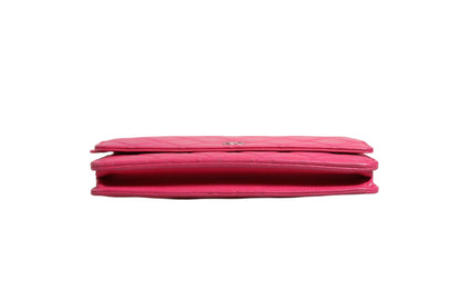 Pink Quilted Lambskin Wallet On Chain WOC Silver
