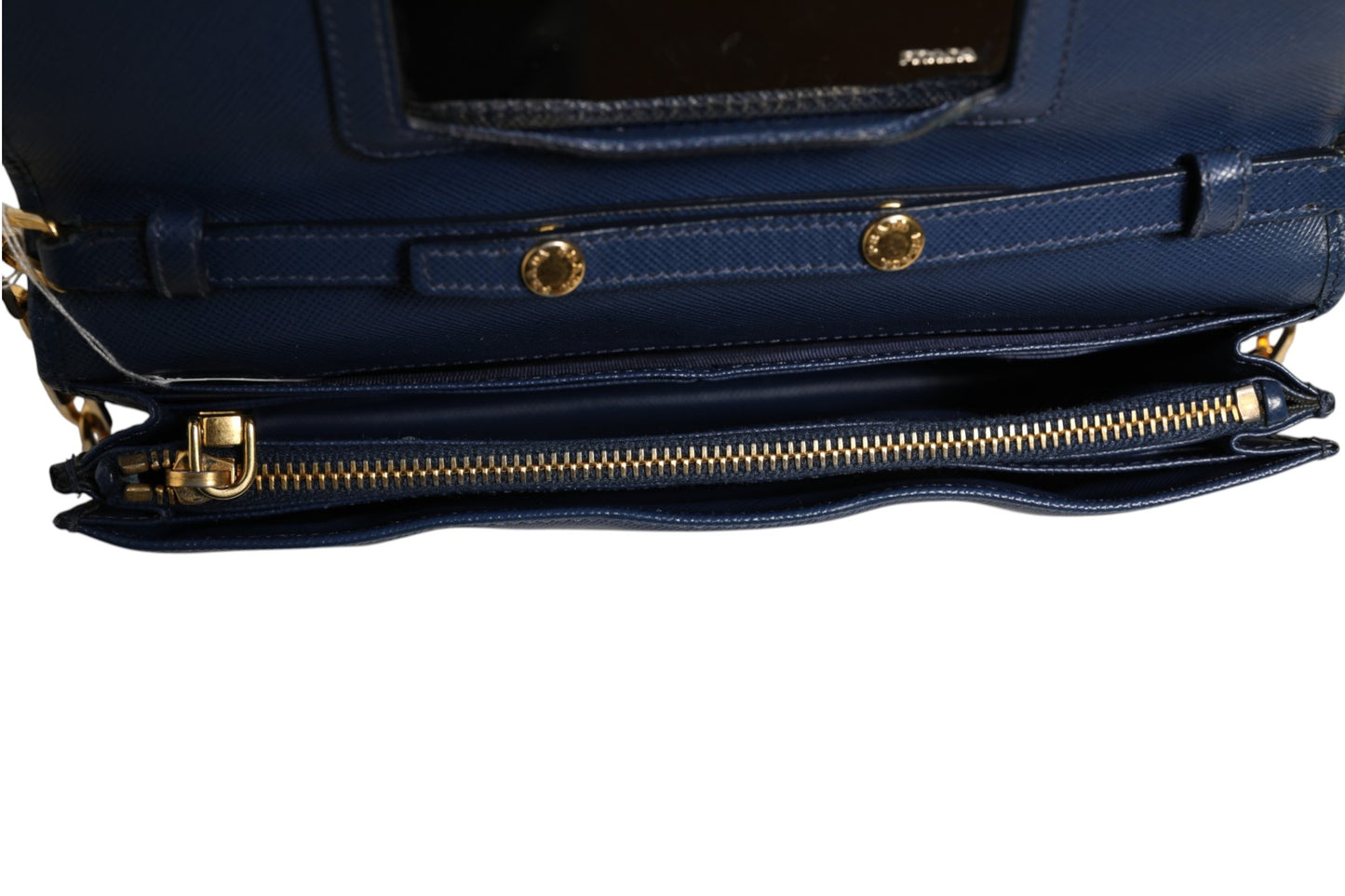 Blue Saffiano Leather Wallet on Chain Clutch Bag