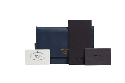 Blue Saffiano Leather Wallet on Chain Clutch Bag