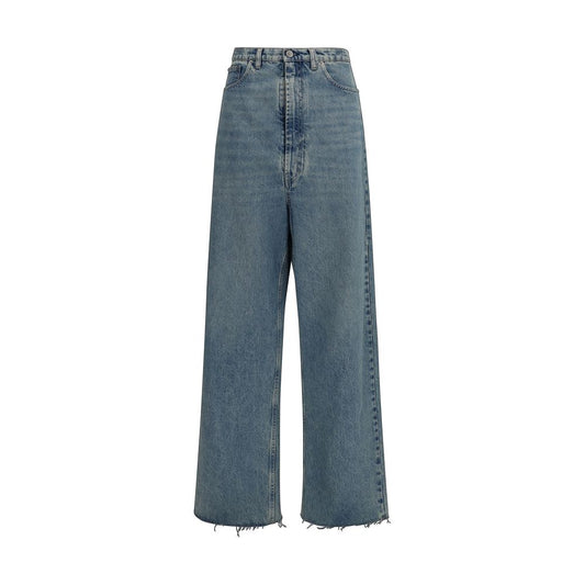 Blue Cotton High-Waisted Jean