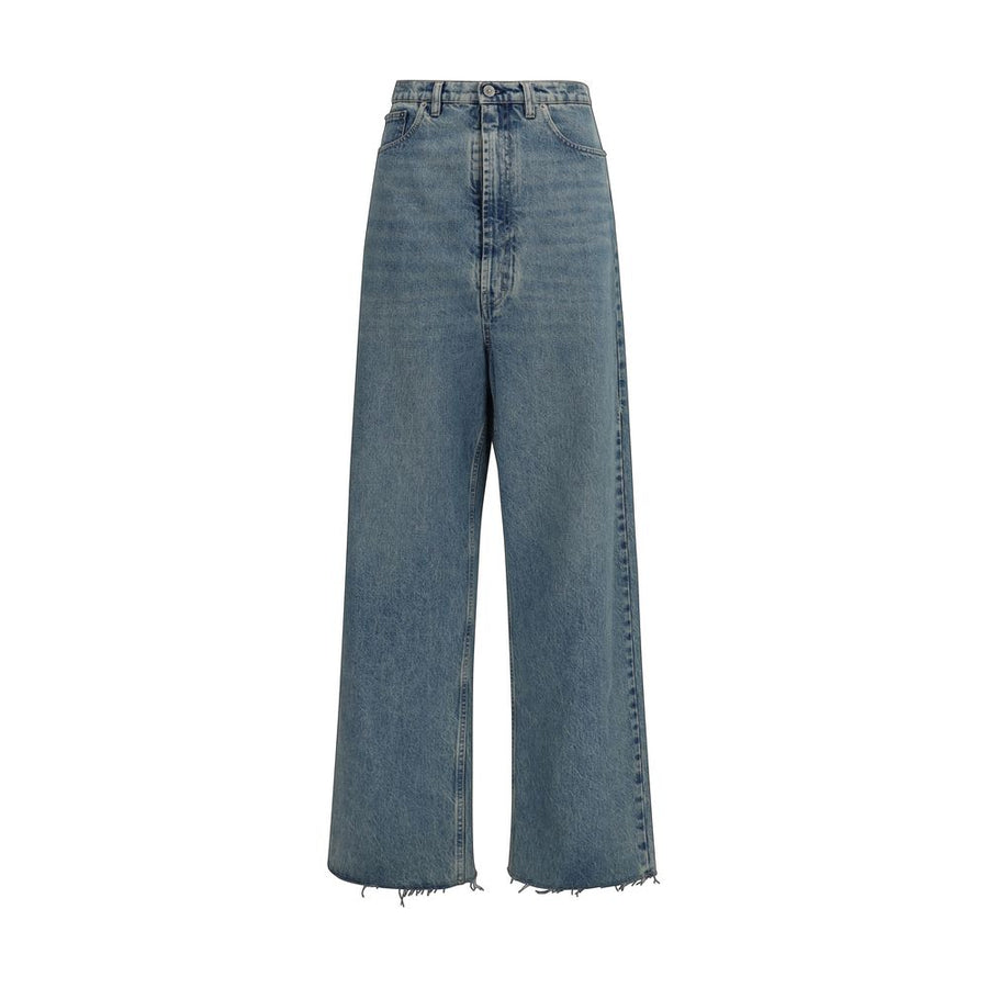 Blue Cotton High-Waisted Jean