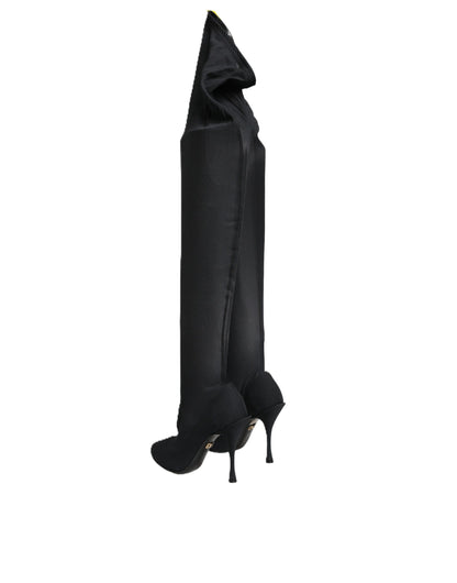 Black Stretch Socks Knee High Boots Shoes