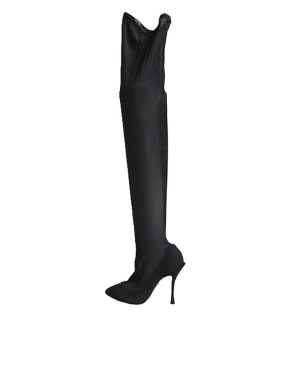 Black Stretch Socks Knee High Boots Shoes