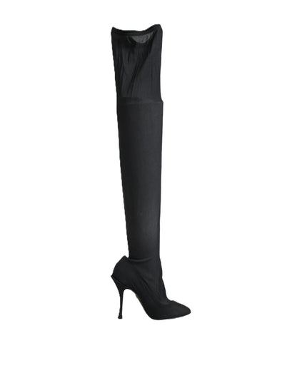 Black Stretch Socks Knee High Boots Shoes