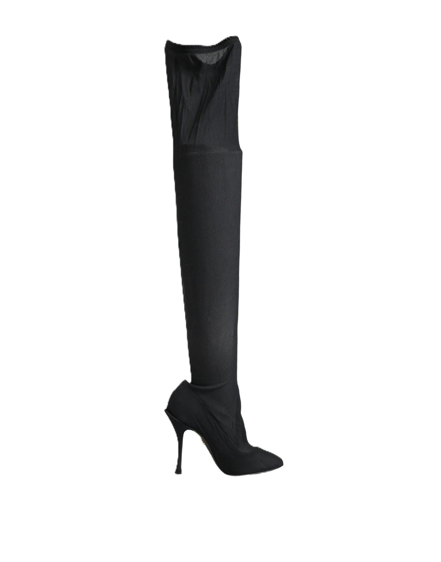 Black Stretch Socks Knee High Boots Shoes